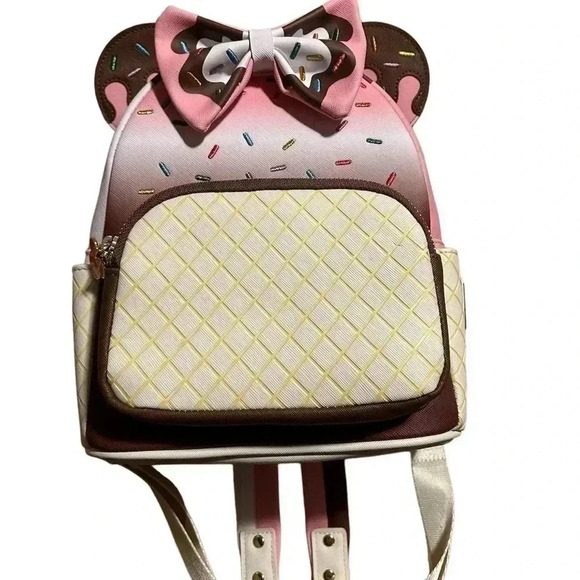 Loungefly Minnie Mouse Ice Cream Neapolitan Mini Backpack, NWT - Picture 1 of 8
